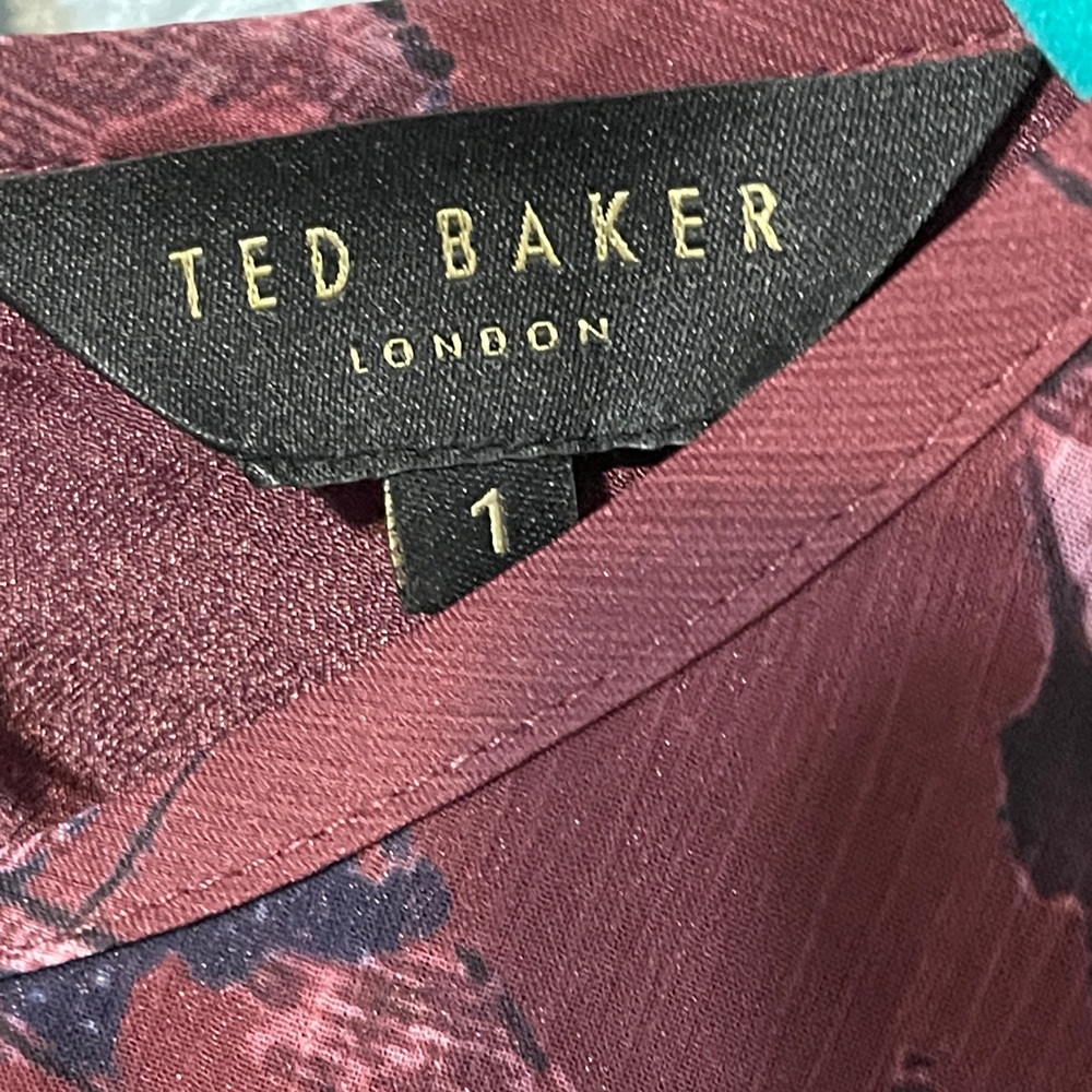 Ted Baker London Verino Floral Mini Dress Ruffle Burgundy Pink Coquette Size 1 - Picture 10 of 13
